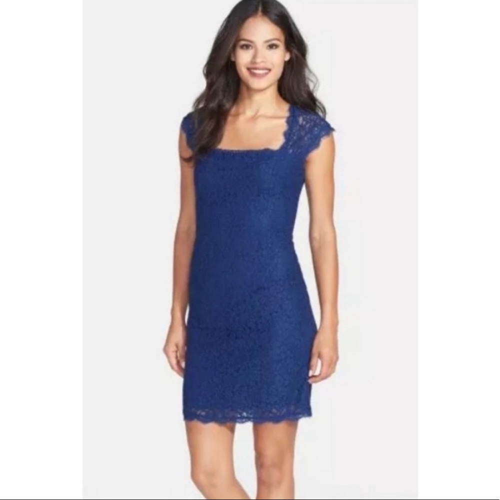 Adrianna Papell Royal Blue Lace Cap-Sleeve Mini Dress